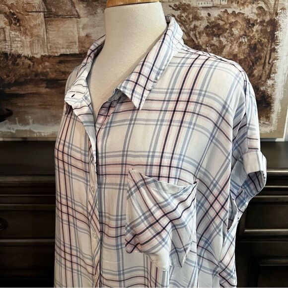 Plus Size Como Vintage White Blue Pink Blouse  Plaid size 3X - Picture 1 of 9